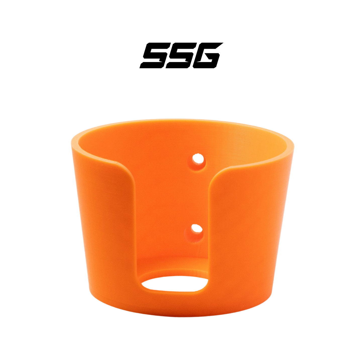 Orange cup holder with SSG logo on a white background