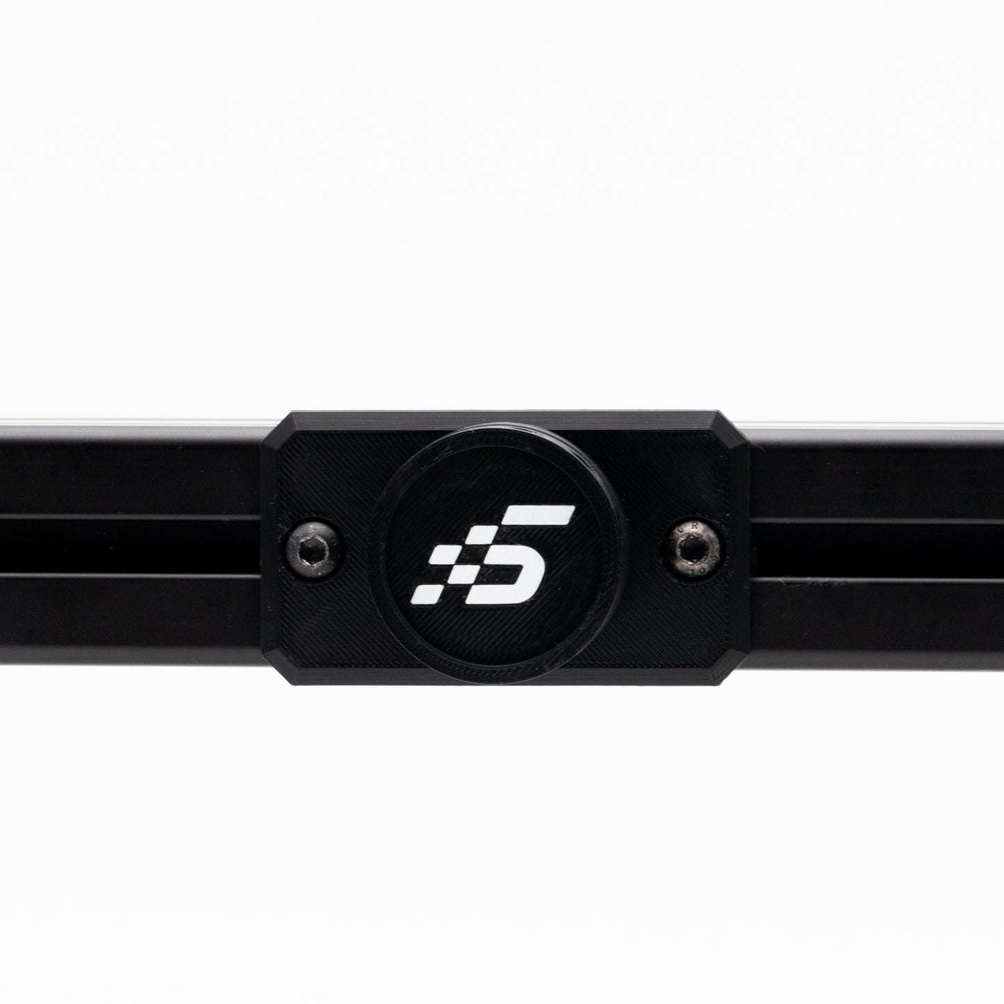 Black metal bar with a logo on a white background