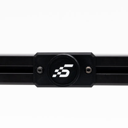Black metal bar with a logo on a white background