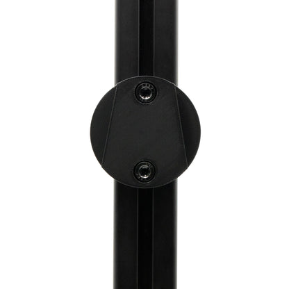 Black metal pipe with a circular fitting on a white background