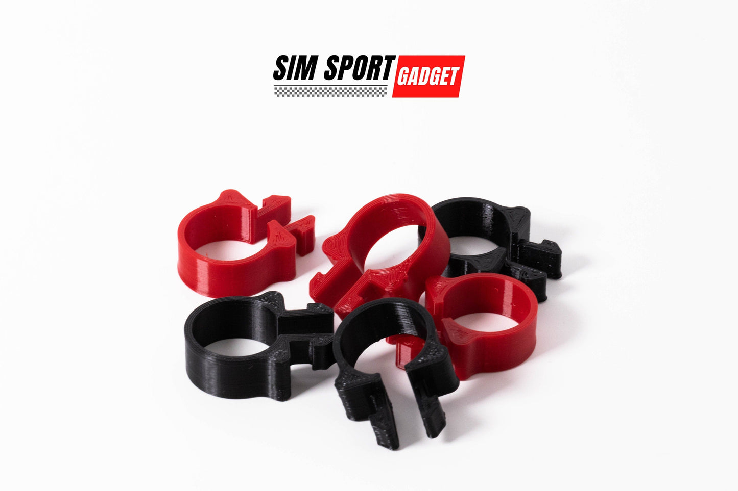 Red and black sports clips on a white background with 'SIM Sport Gadget' branding.