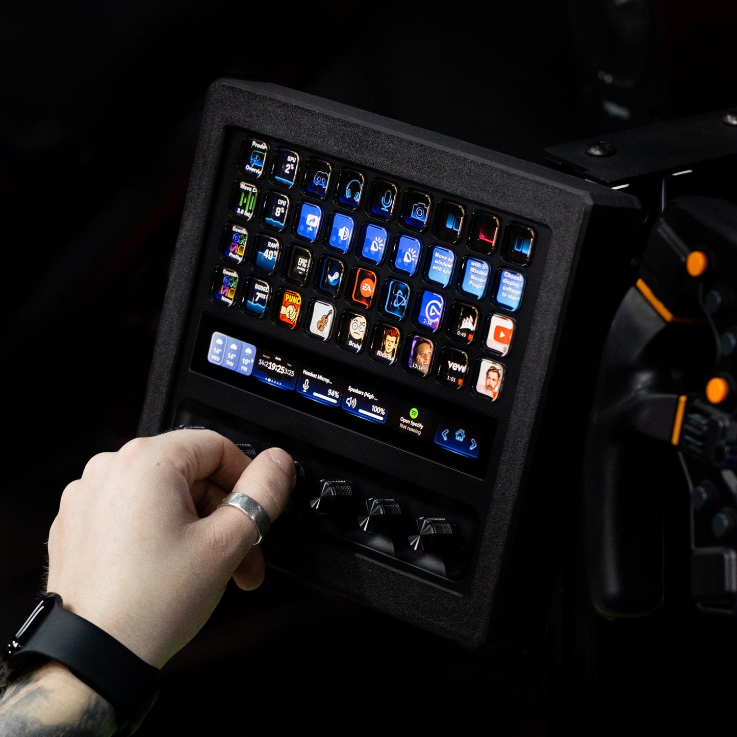 SimSportGadget Stream Deck Plus XL Enclosure – front cockpit mounting view