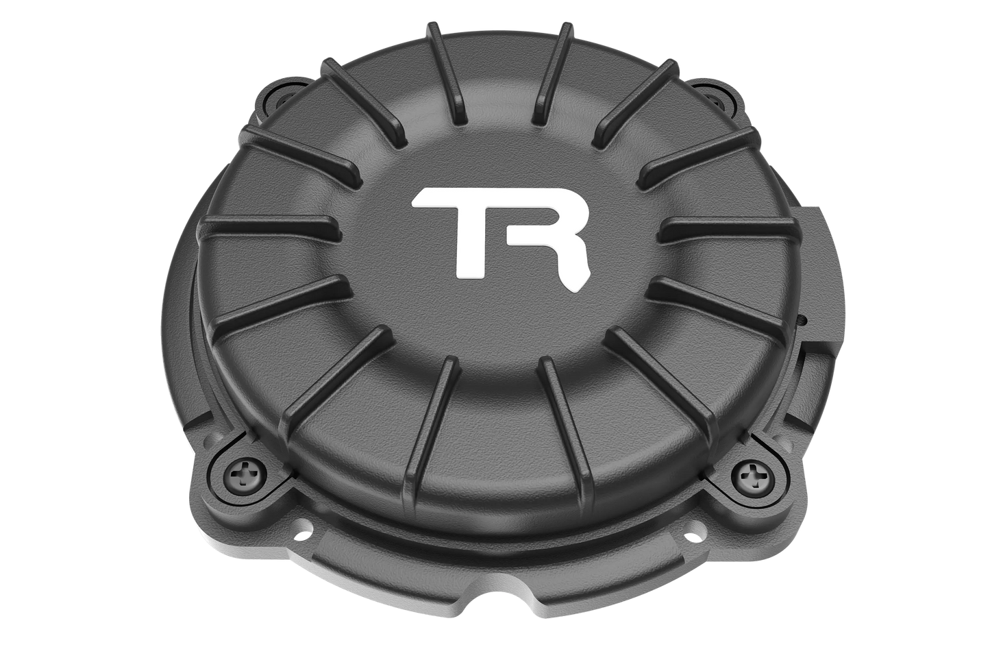 Gray mechanical component with 'TR' logo on a white background