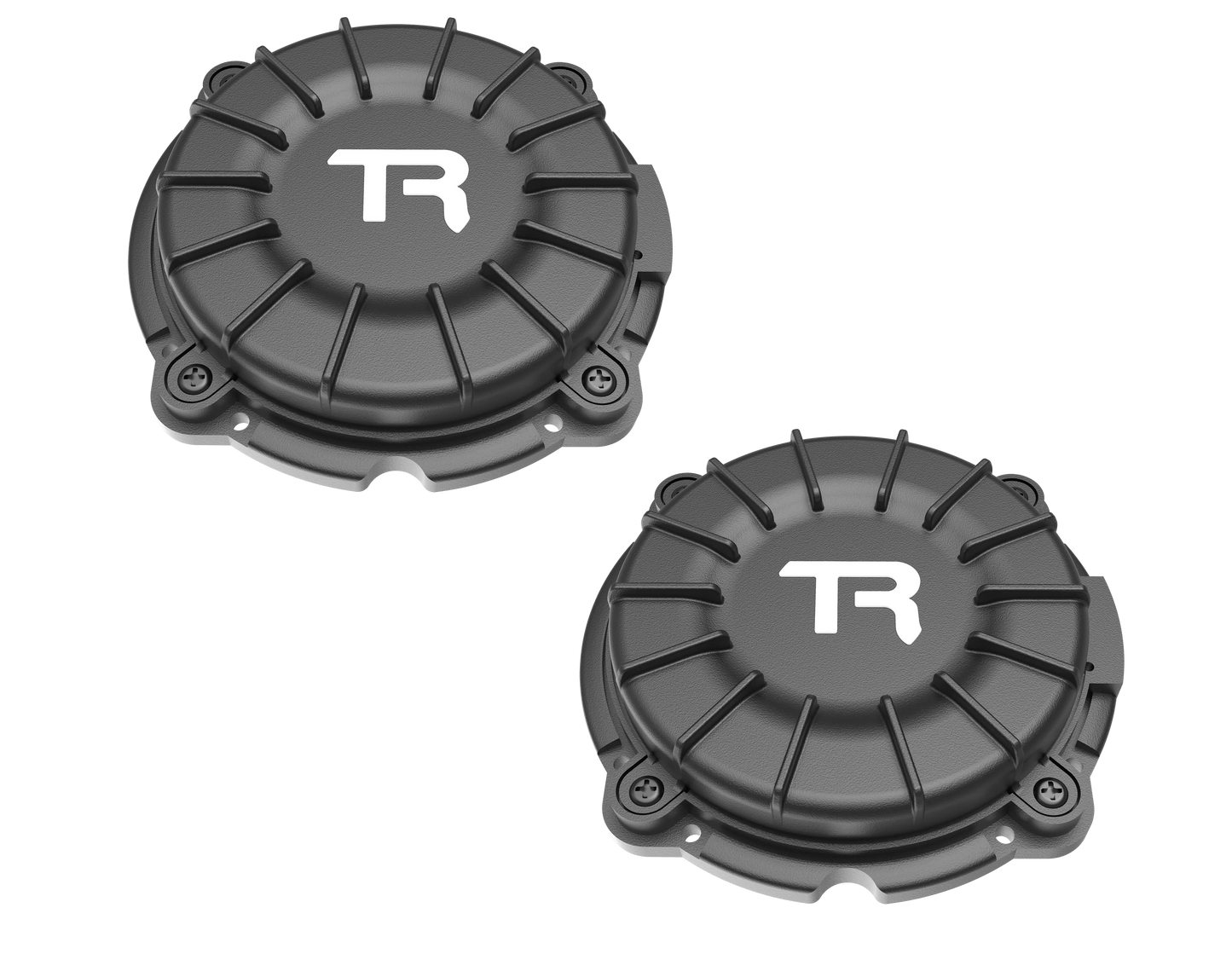 Two black mechanical components with 'TR' logo on a white background
