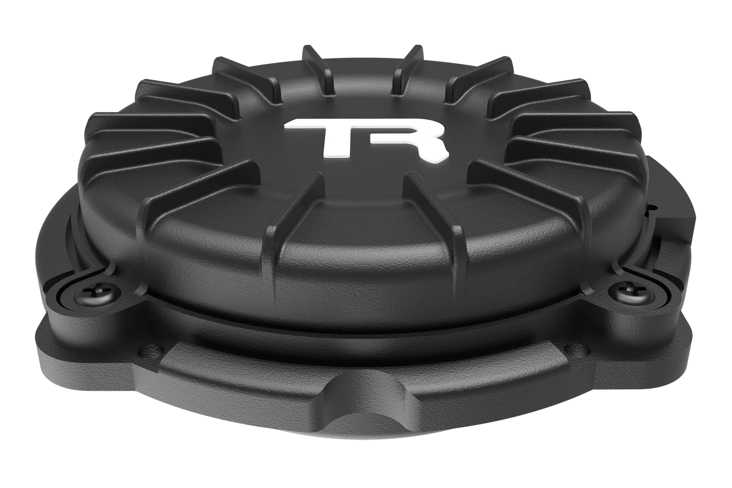 Black mechanical component with 'TR' logo on a white background