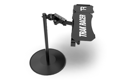 Black stand with a small vehicle model on a transparent background