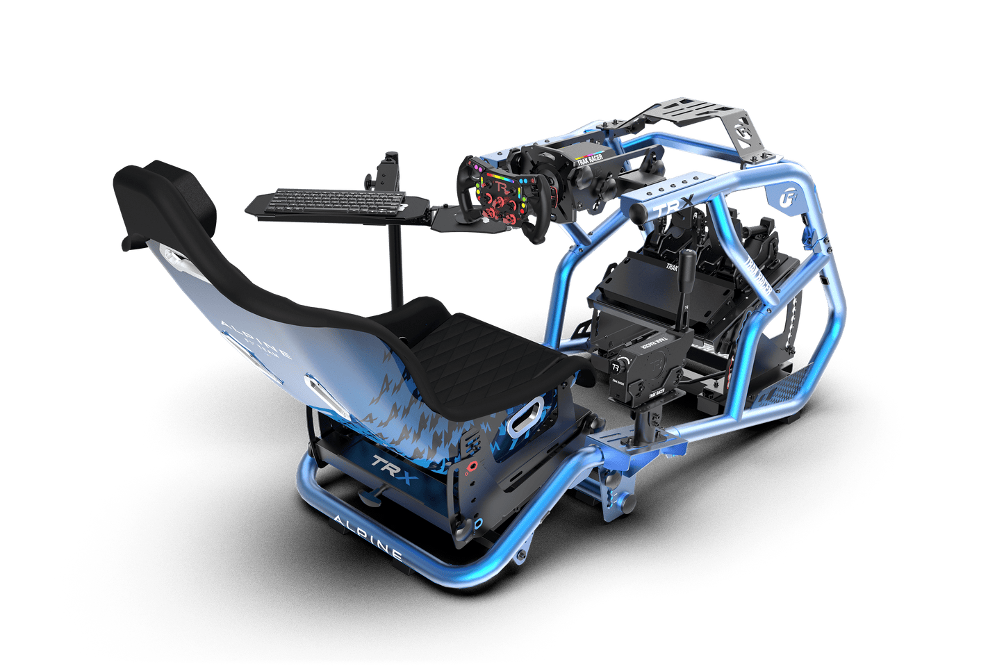 Racing simulator chair with a clear background