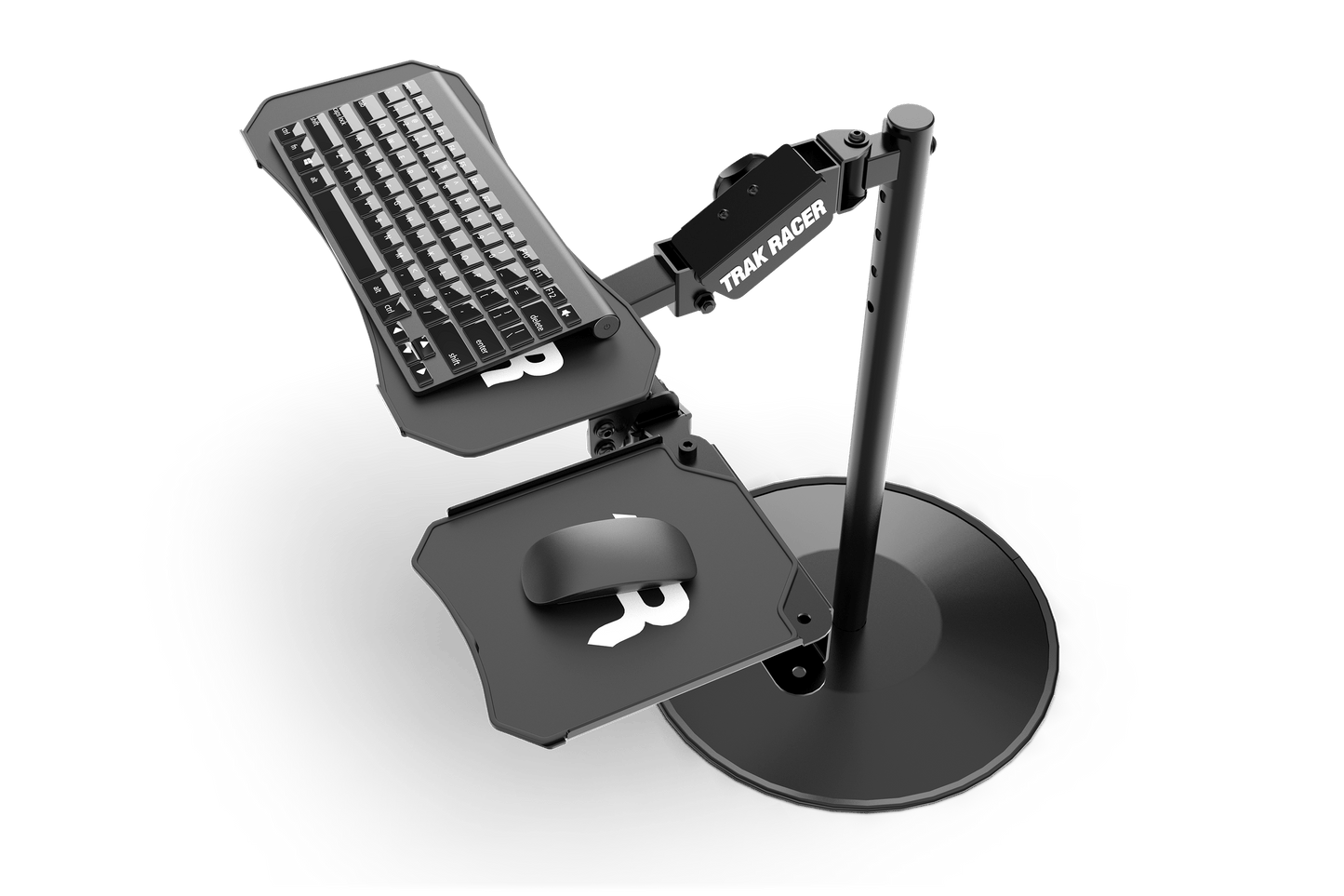 Keyboard, mouse, and monitor stand on a transparent background