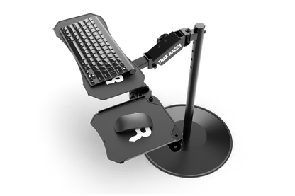 Keyboard, mouse, and monitor stand on a transparent background