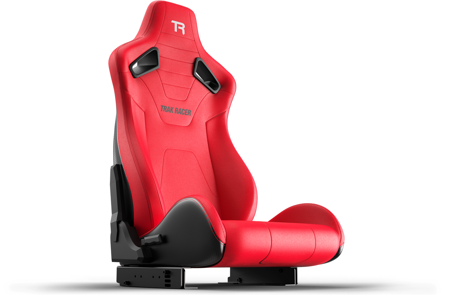 Red racing seat with 'TR' logo on a white background