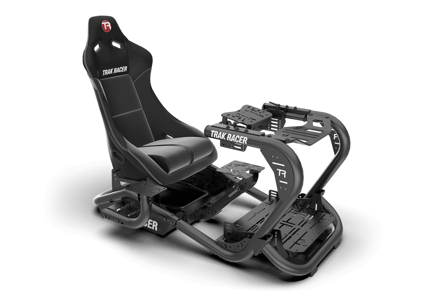 Black gaming chair with footrest on a transparent background
