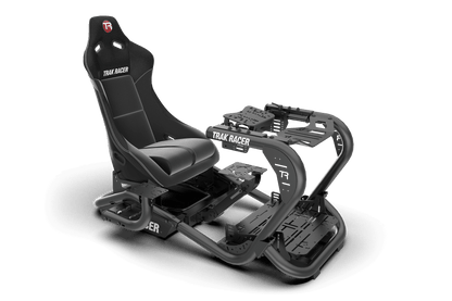 Black gaming chair with footrest on a transparent background