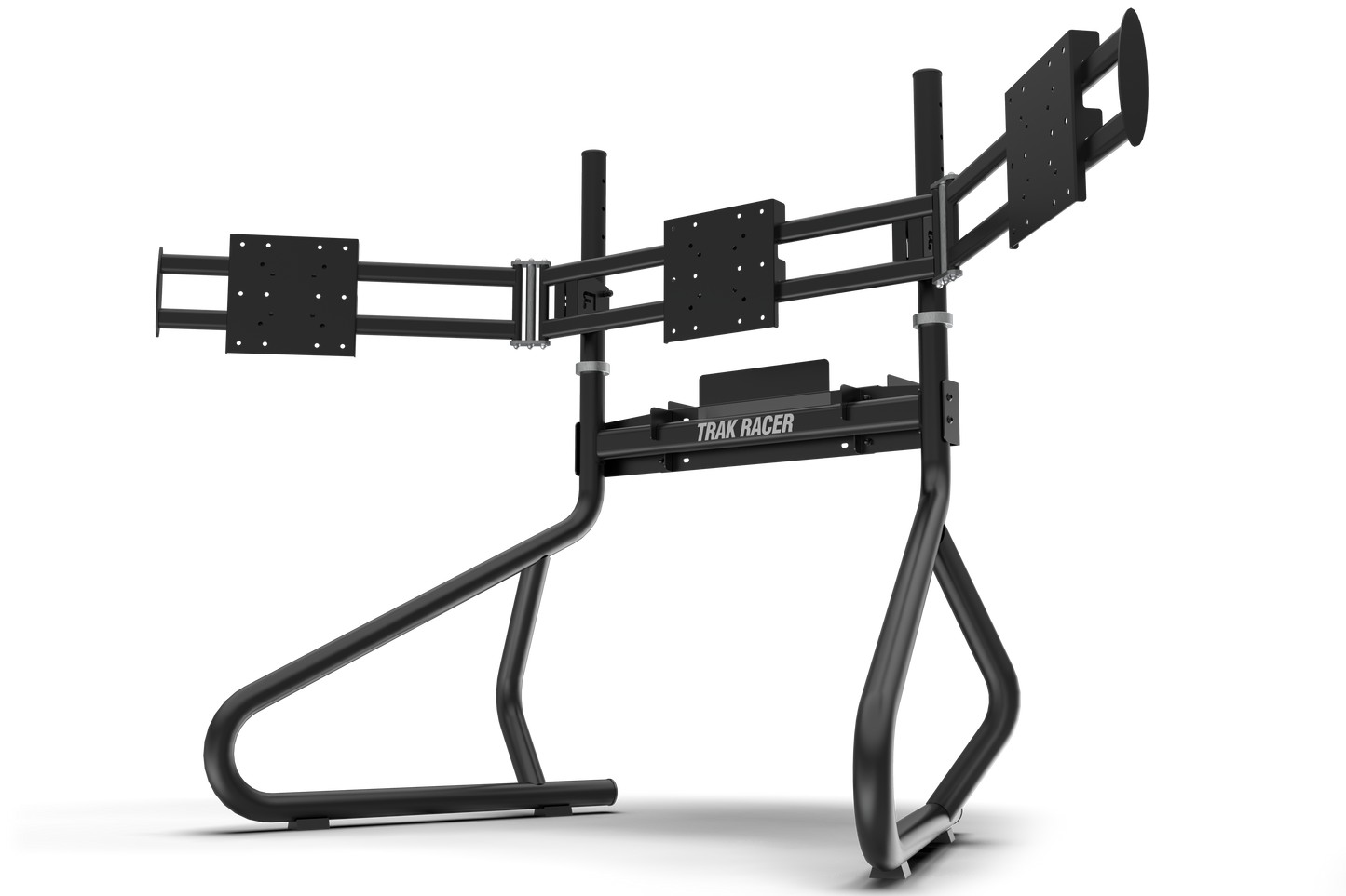 Black crossbow stand with 'Trax Racer' branding on a white background