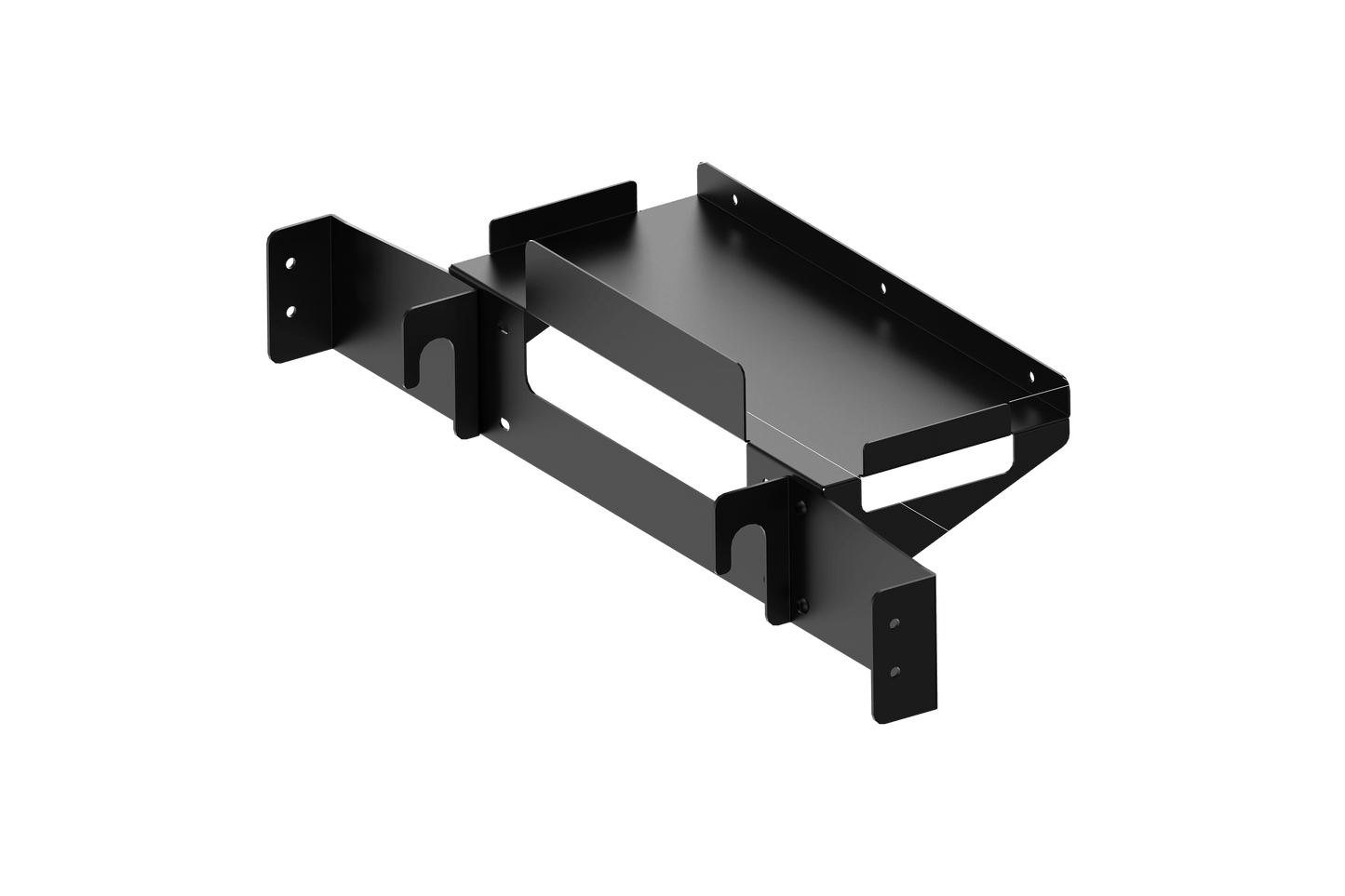 Black metal bracket with dimensions on a green background