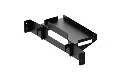 Black metal bracket with dimensions on a green background