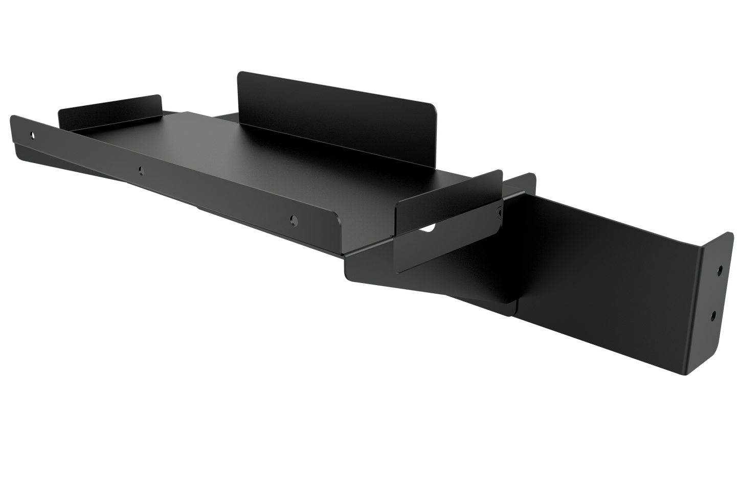 Black metal shelf bracket on a white background