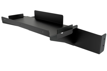 Black metal shelf bracket on a white background