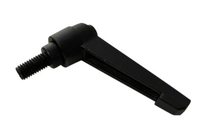 Black metal lever with threaded end on a white background