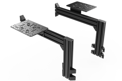 Black adjustable monitor stand on a white background
