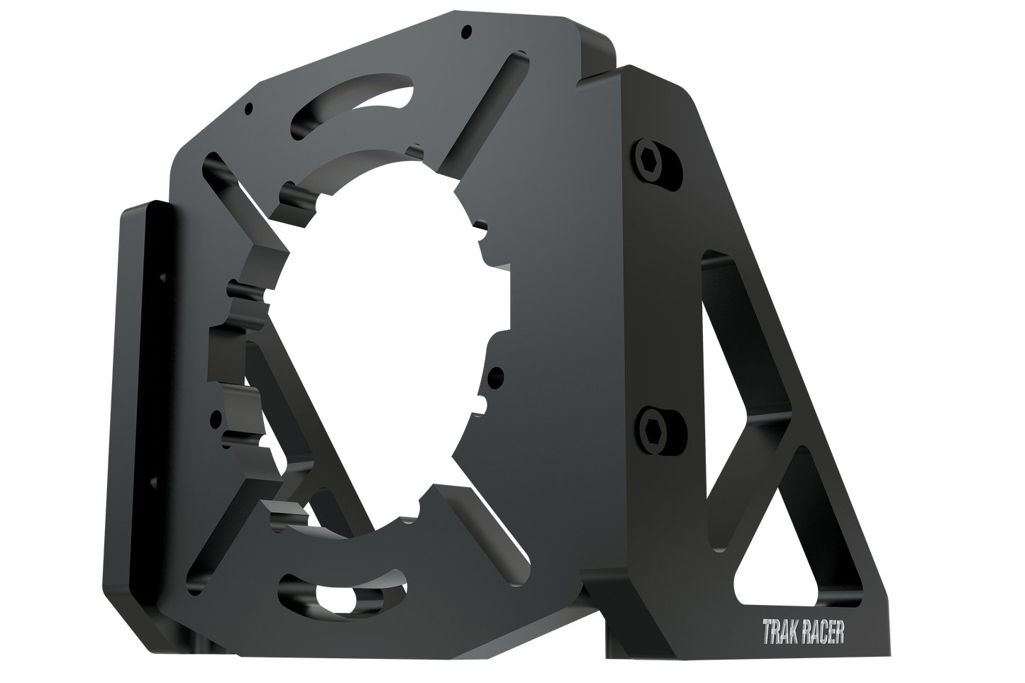 Black metal frame with 'Trak Racer' branding on a green background