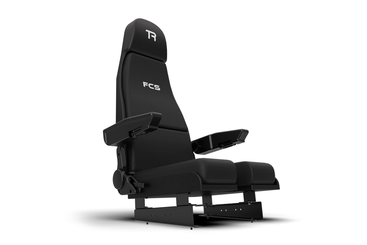 Trak Racer FCS Flight Simulator Seat installed in a flight simulator cockpit