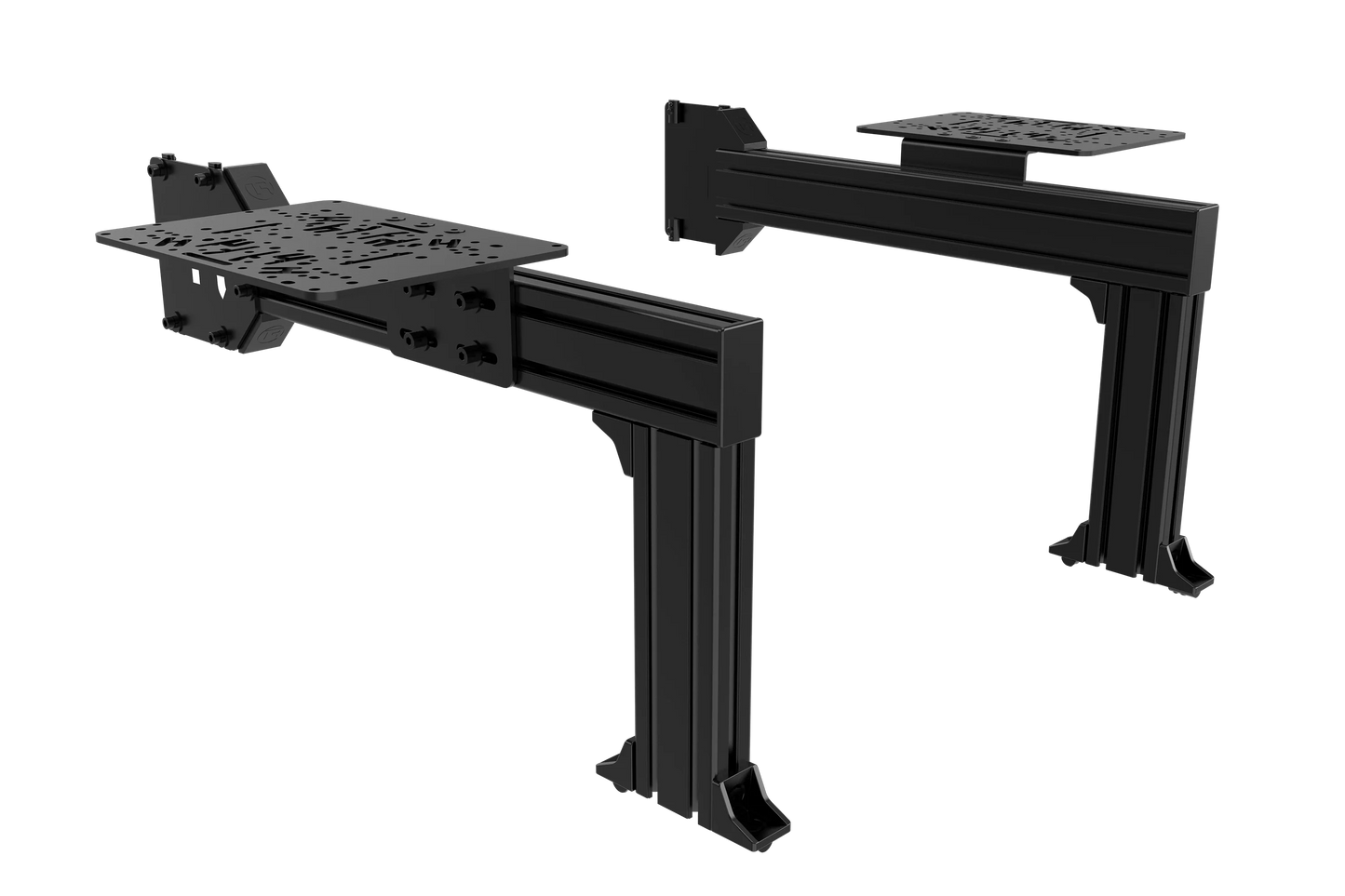 Black metal bracket or support structure on a white background