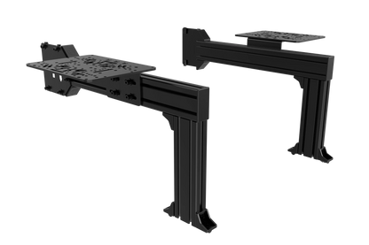 Black metal bracket or support structure on a white background