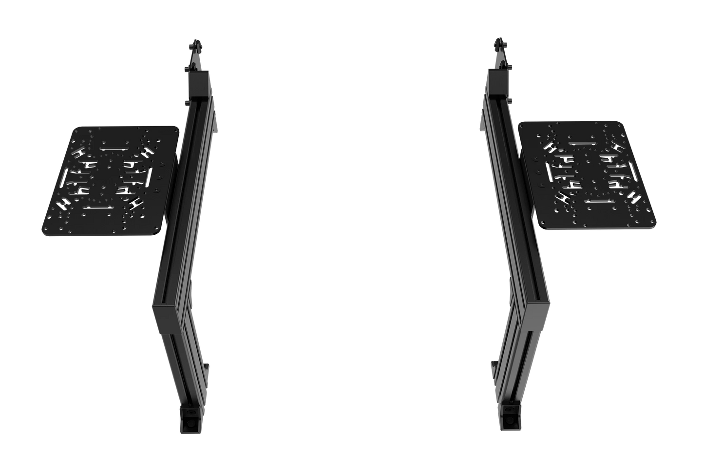 Two black adjustable stands on a white background