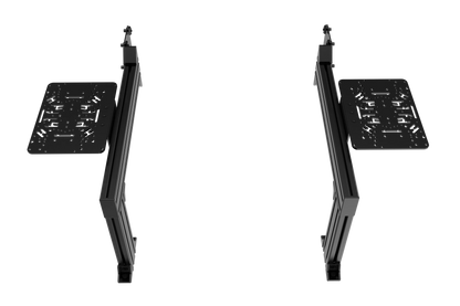 Two black adjustable stands on a white background