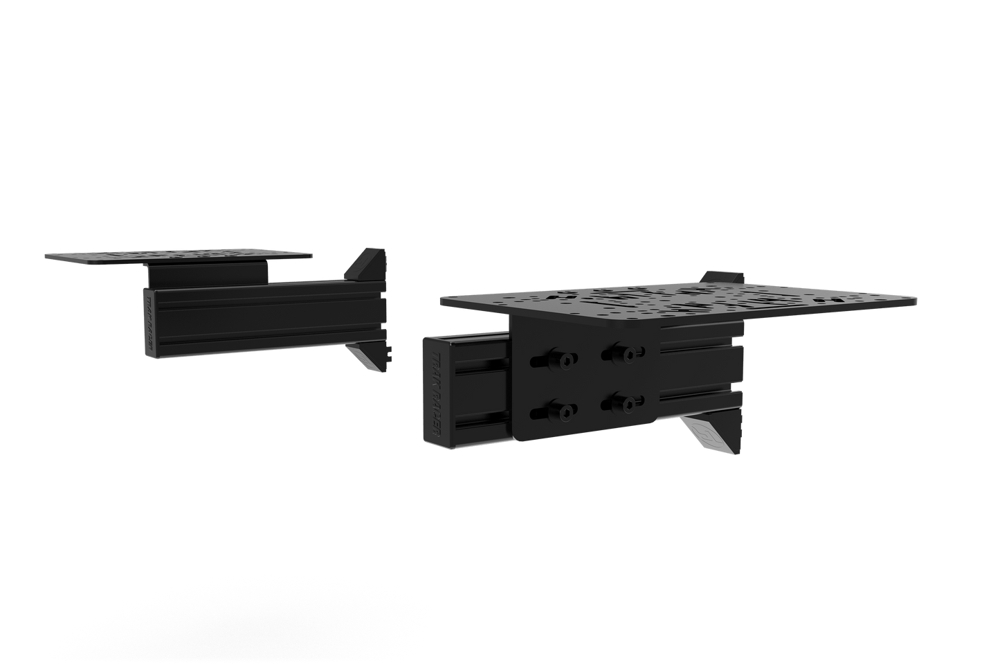Two black metal brackets on a transparent background