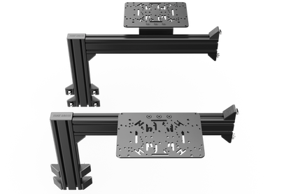Two black metal brackets on a white background