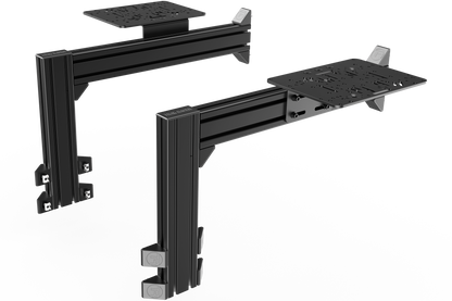 Black adjustable desk mount on a white background