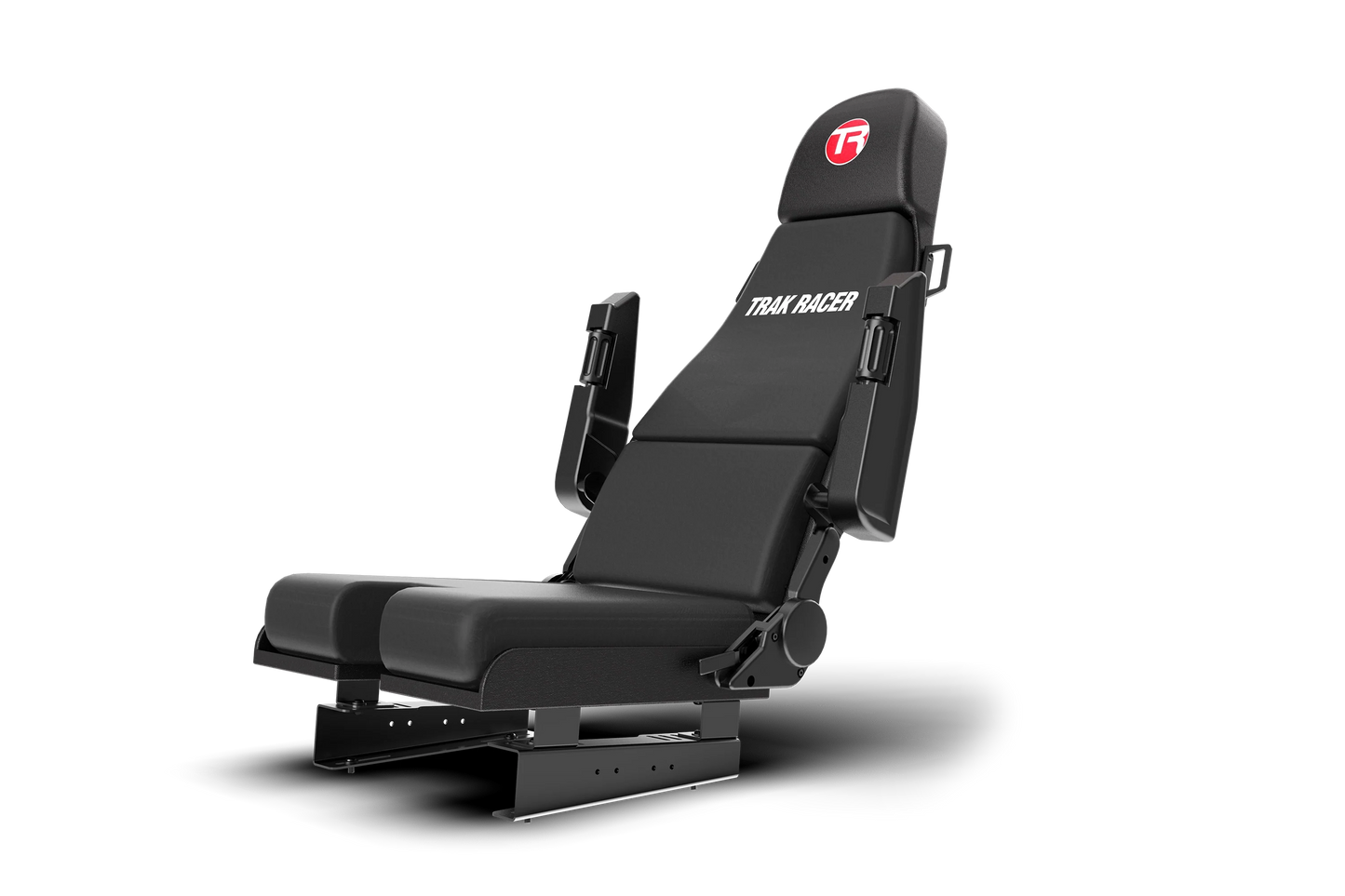 Black racing seat with 'Team Racing' branding on a white background