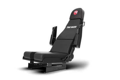 Black racing seat with 'Team Racing' branding on a white background