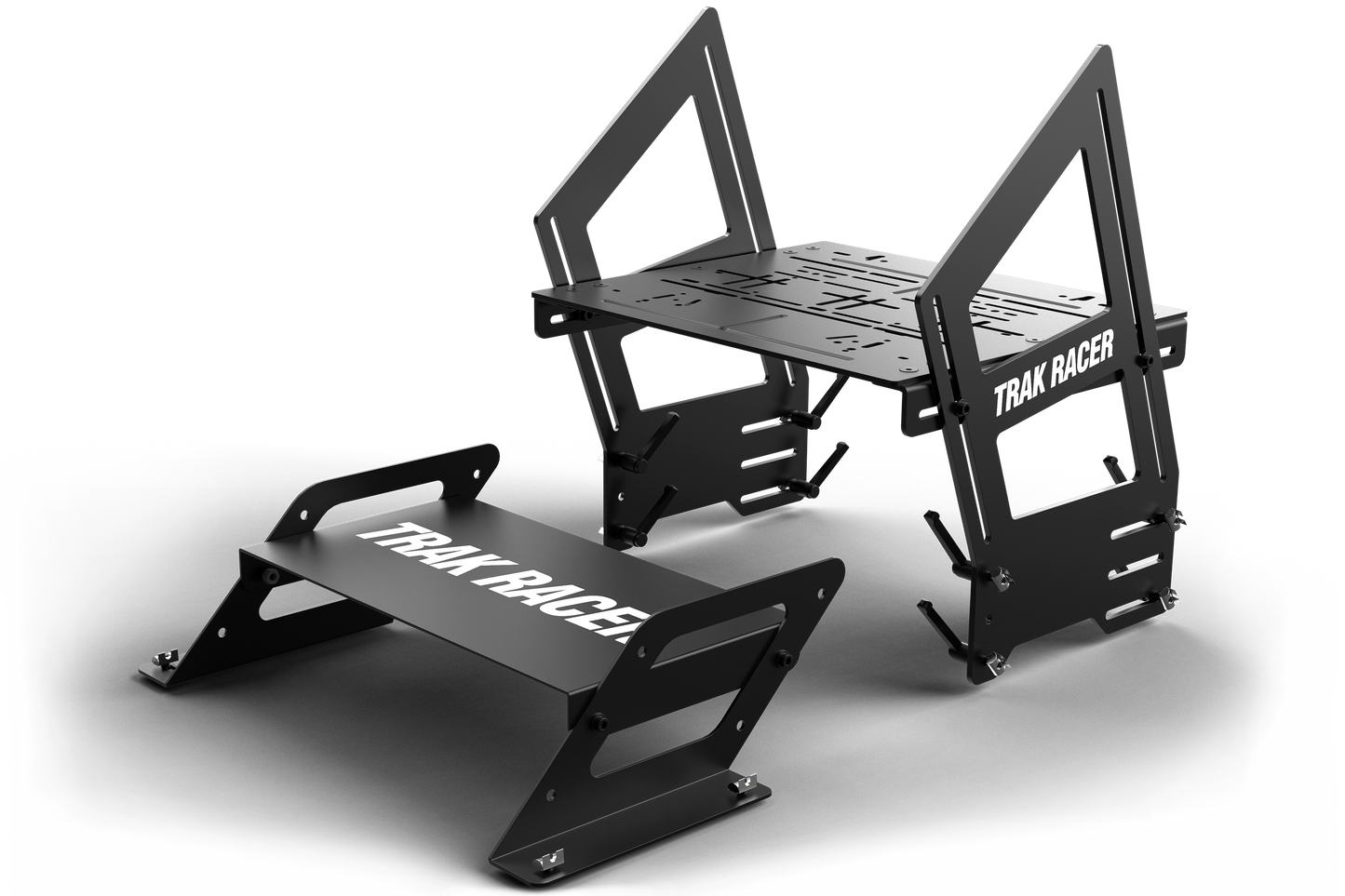 Black 'Trak Racer' car accessories on a white background