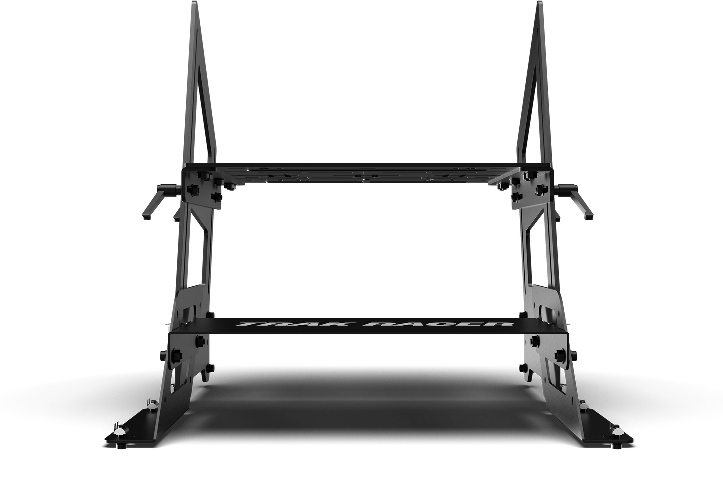 Black metal squat rack on a white background