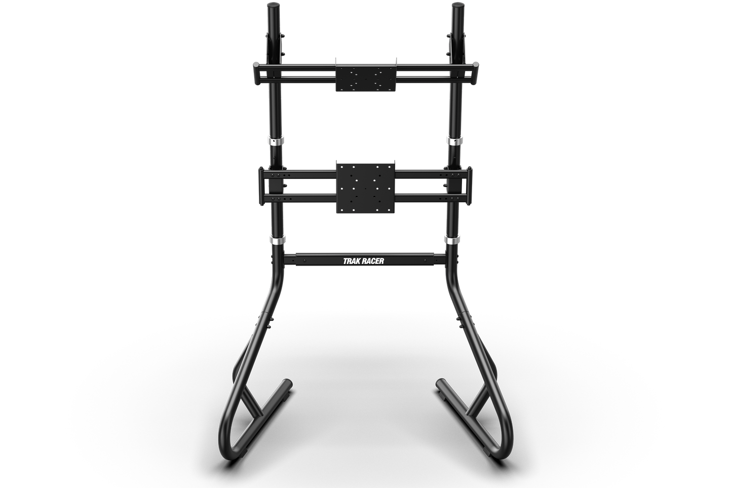 Black metal ladder stand on a white background