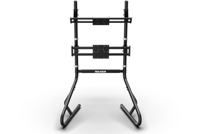Black metal ladder stand on a white background