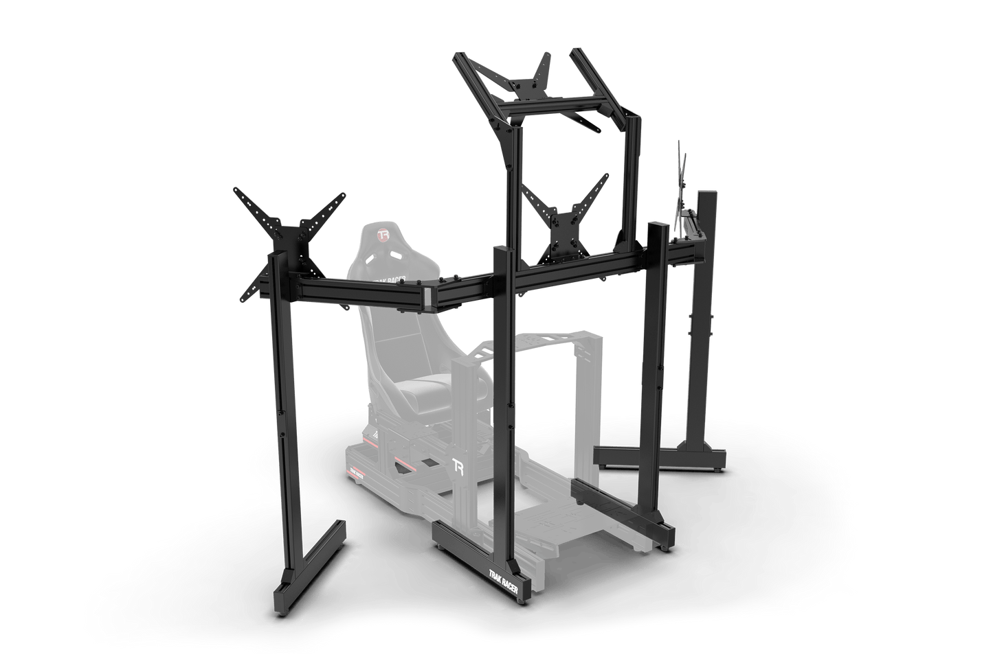 Black gaming chair with adjustable armrests on a transparent background