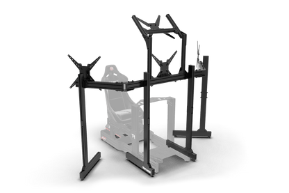 Black gaming chair with adjustable armrests on a transparent background