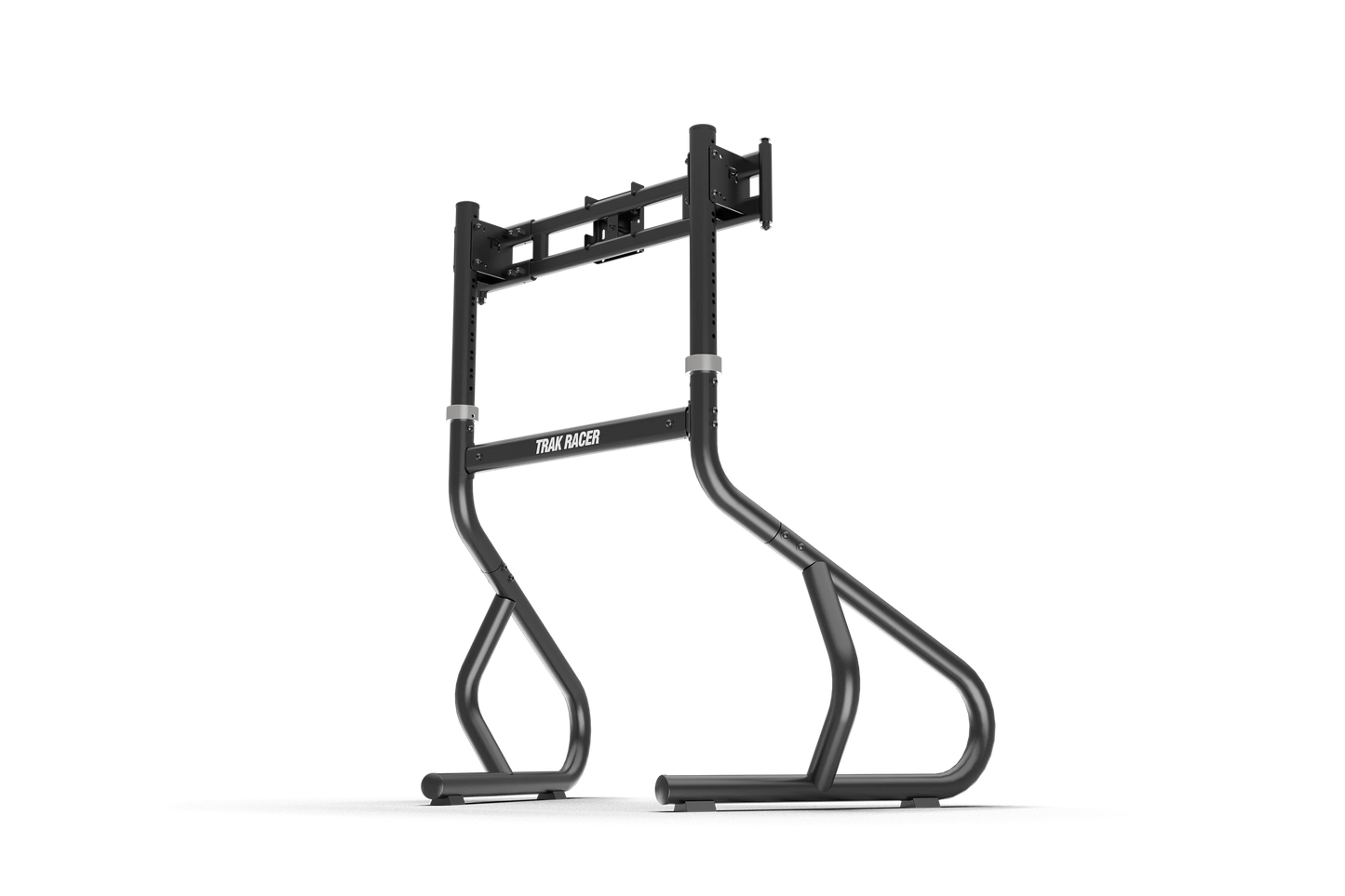 Black metal bike rack on a white background