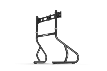 Black metal bike rack on a white background