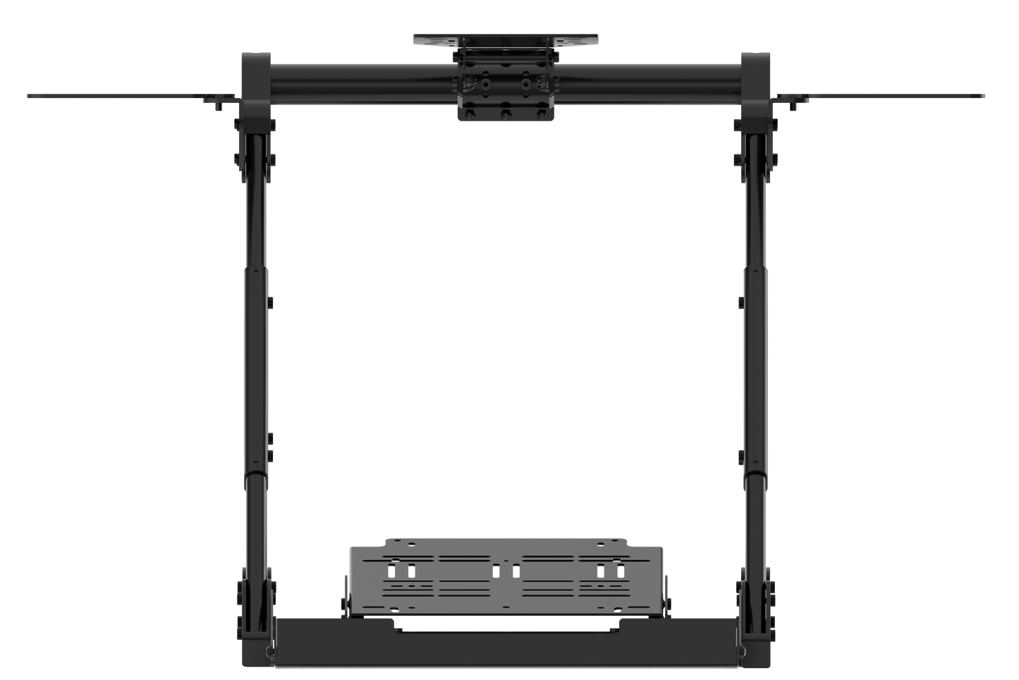 Black adjustable monitor stand on a white background