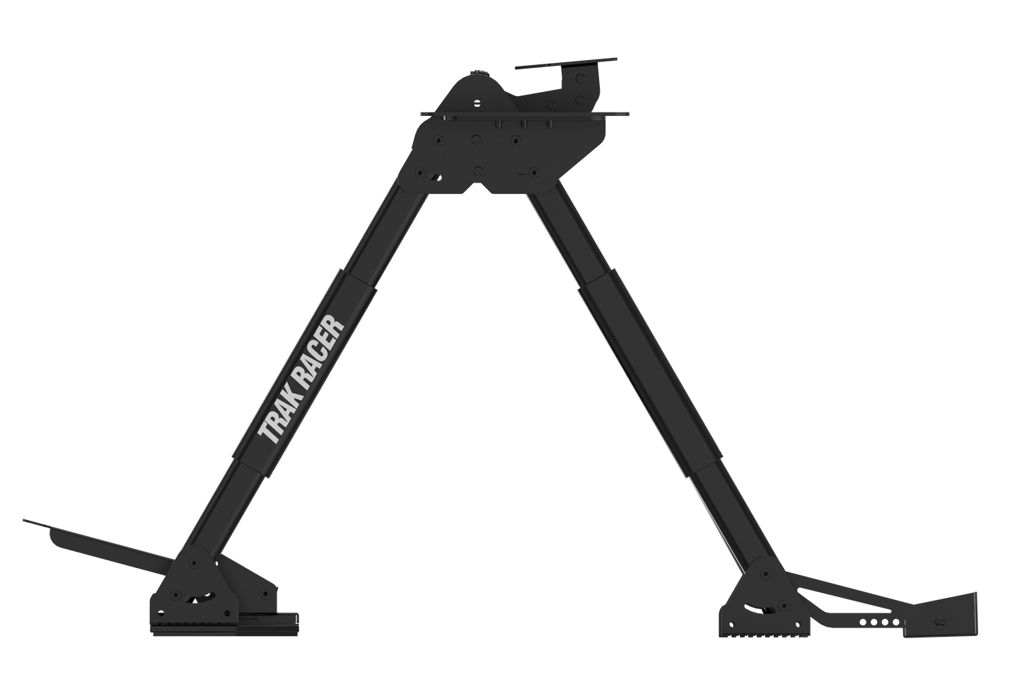Black metal stand with 'Trax Racer' branding on a transparent background