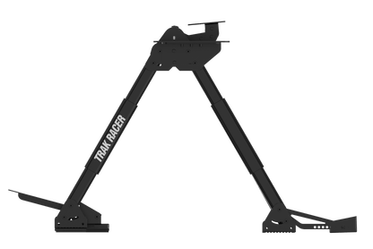 Black metal stand with 'Trax Racer' branding on a transparent background