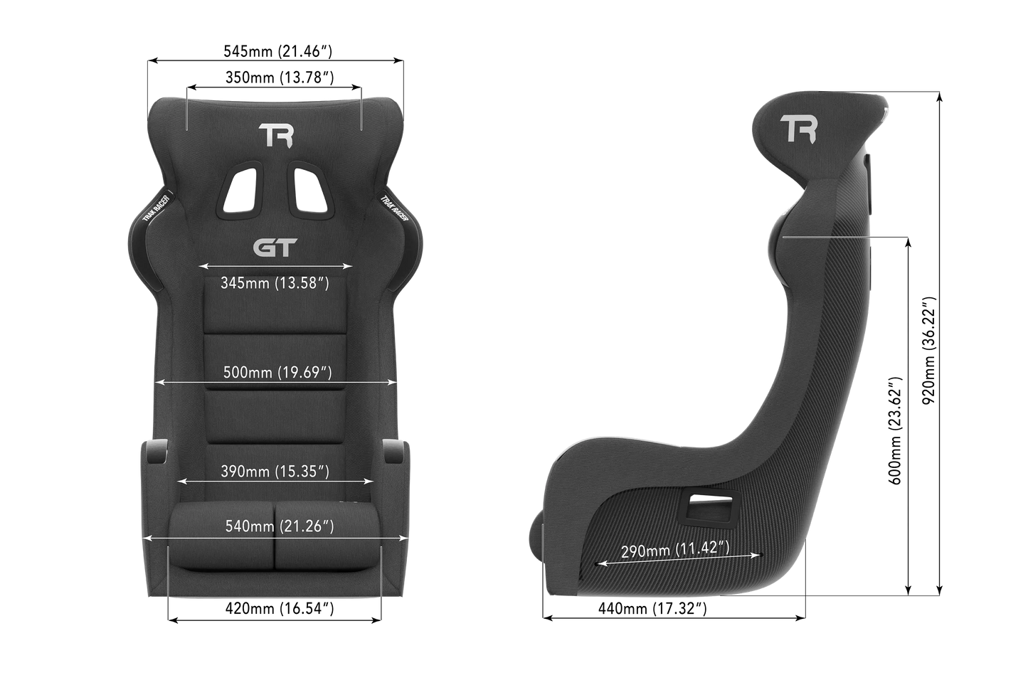 Trak Racer GT Pro Racing Bucket Seat fiberglass shell with carbon fiber finish