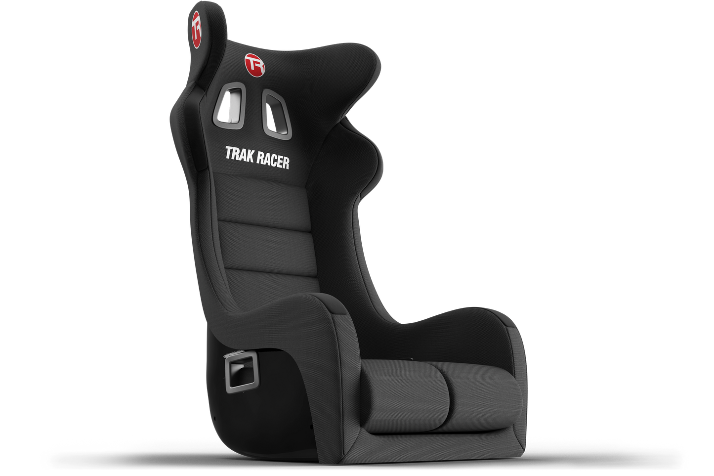 Black gaming chair with 'Trak Racer' branding on a white background