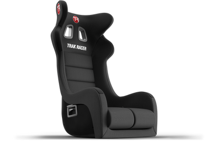 Black gaming chair with 'Trak Racer' branding on a white background