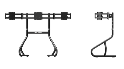Black bike rack with adjustable arm on a white background
