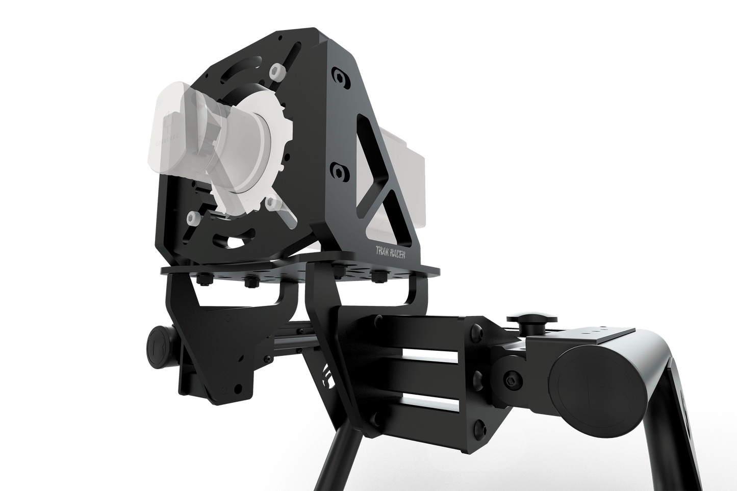 Black and gray mechanical device on a green background